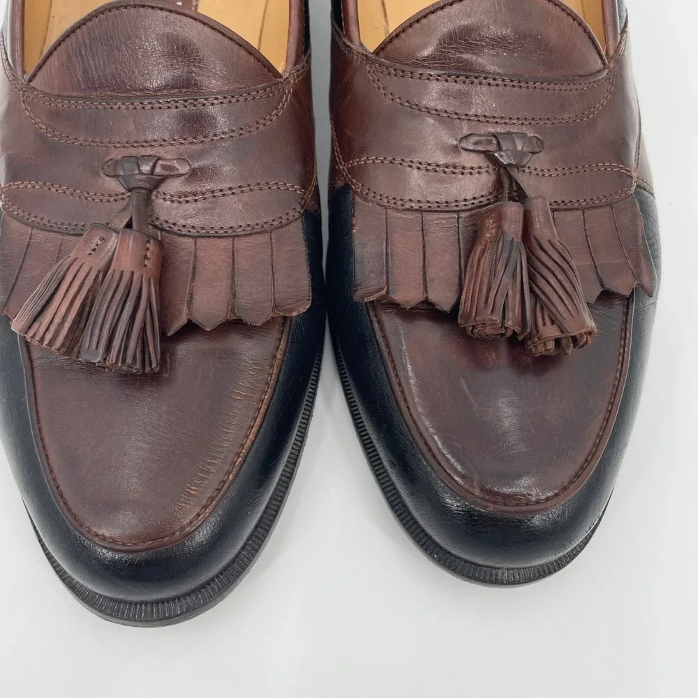 Johnston & Murphy Loafers Mens 10.5 M Brown‎ Black Leather Kiltie Tassel Vintage